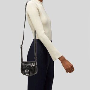 Michael Kors Saddle Crossbody Messenger Bag Magnetic Flap Closure Leather Black